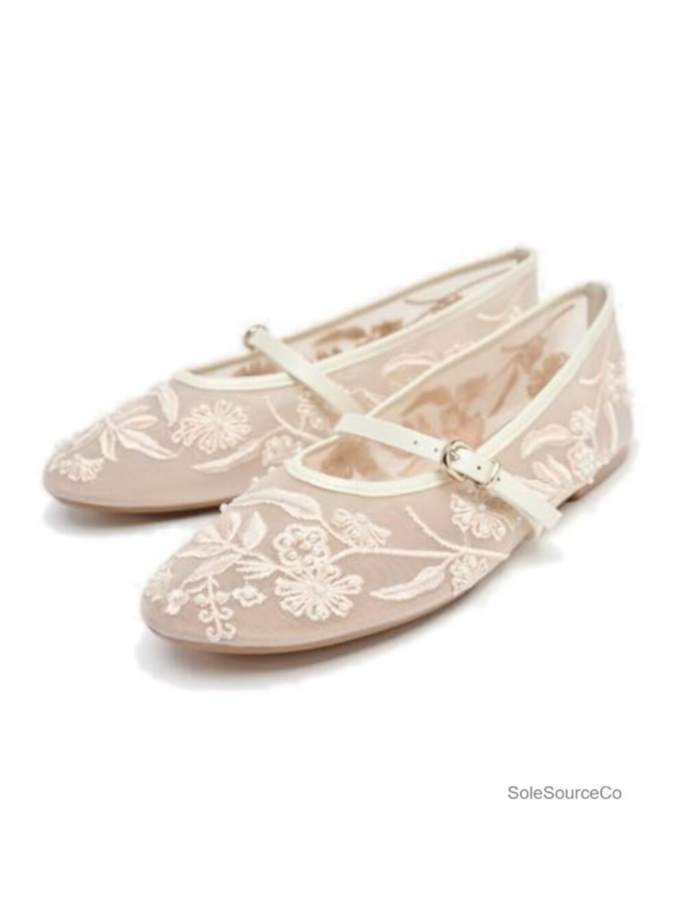 Women's Embroidered Mesh Ballet Flats Round Toe Slip On Mary Jane Ballerina